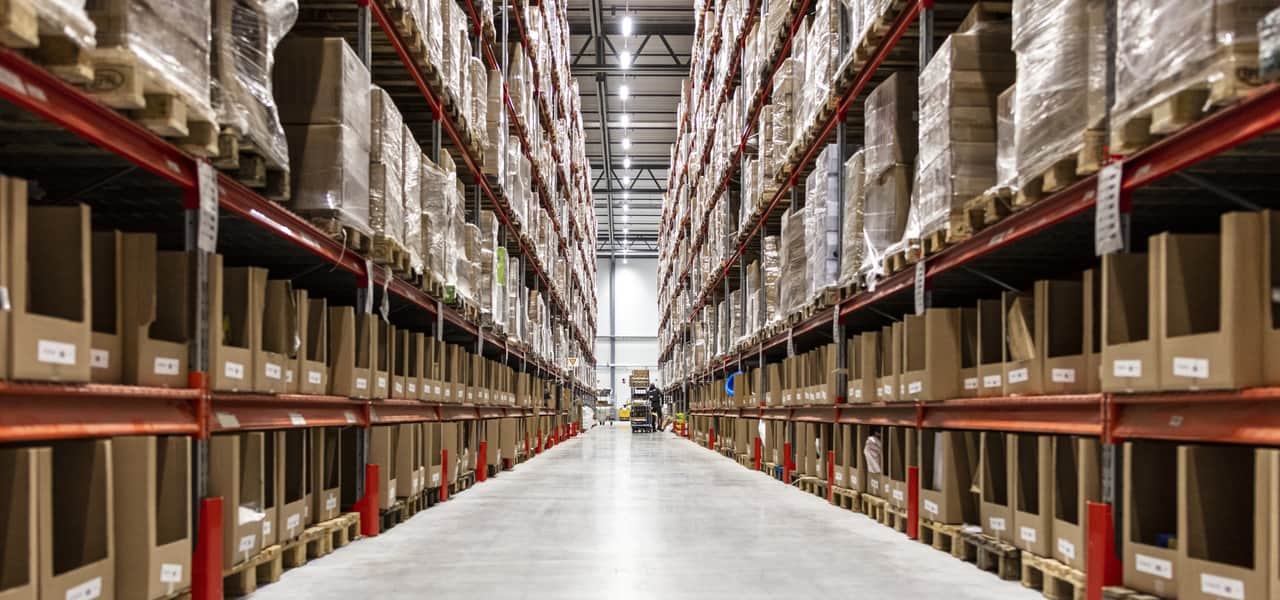 Shelves in a warehouse.